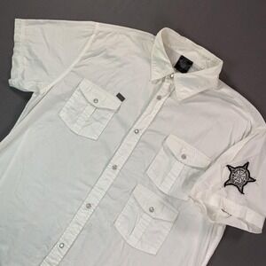 Blac Label Shirt Mens 3XL White Snap Front 3 Pocket‎ Short Sleeve Star Patch